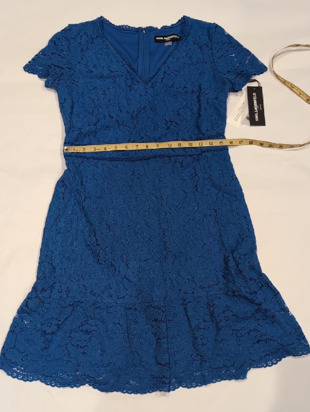 Karl Lagerfeld Women's Cobalt Blue Lace V-Neck Dress - 10 - Picture 6 of 12